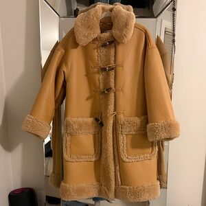 A.L.C Tan faux Shearling Coat with Toggle Closures